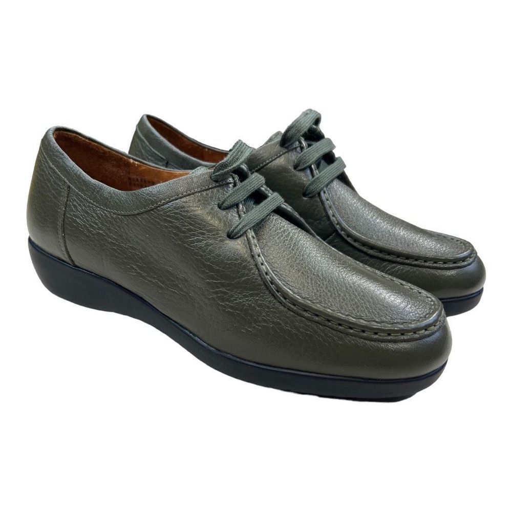 Mileno Womens Leather Lace Up Round Toe Loafer Comfort Shoes Olive Green Size 38